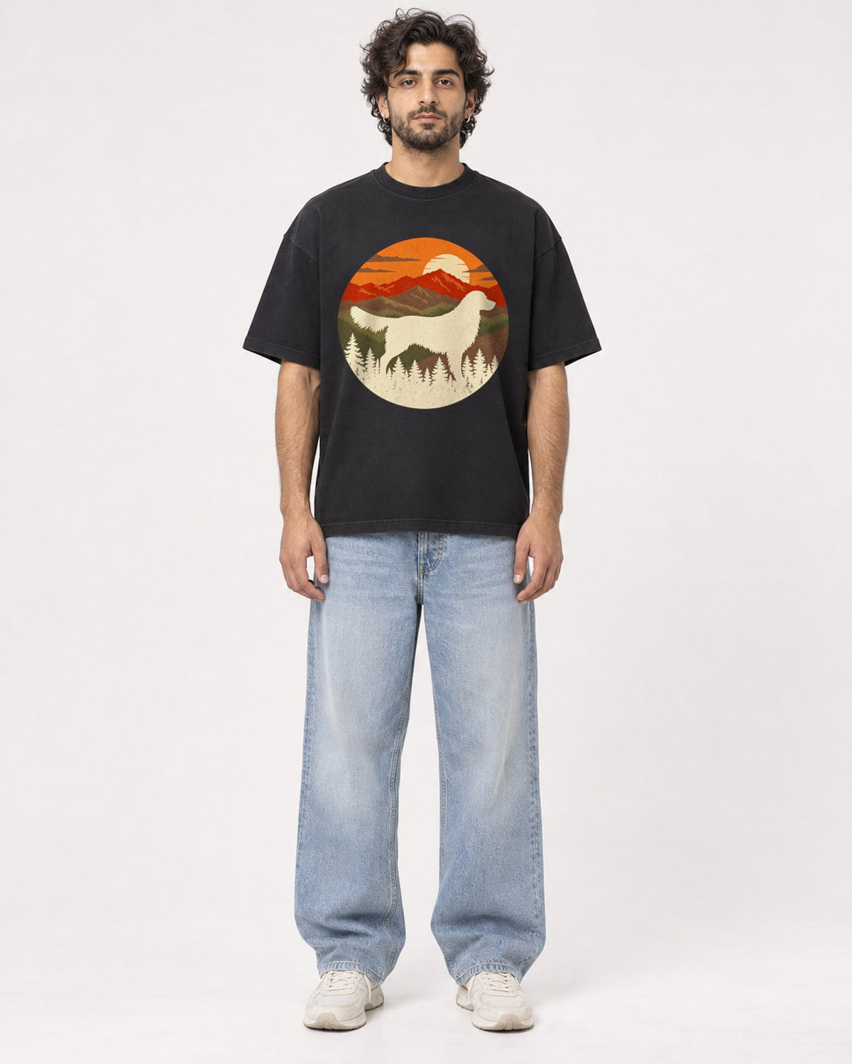 Mockup Boxy Heavyweight Tee Black male full-body 17