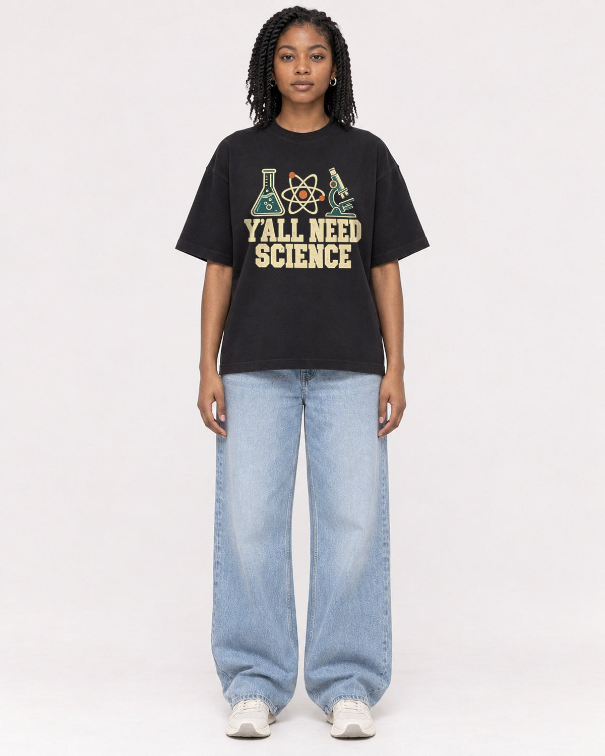 Mockup Boxy Heavyweight Tee Black female full-body 15