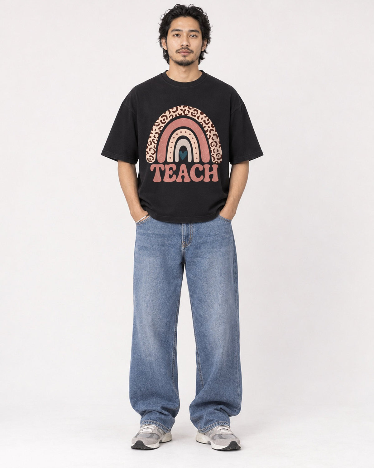 Mockup Boxy Heavyweight Tee Black male full-body 22