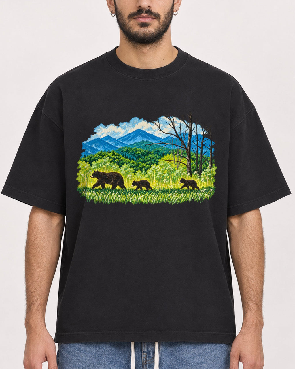Mockup Boxy Heavyweight Tee Black male close-up 07