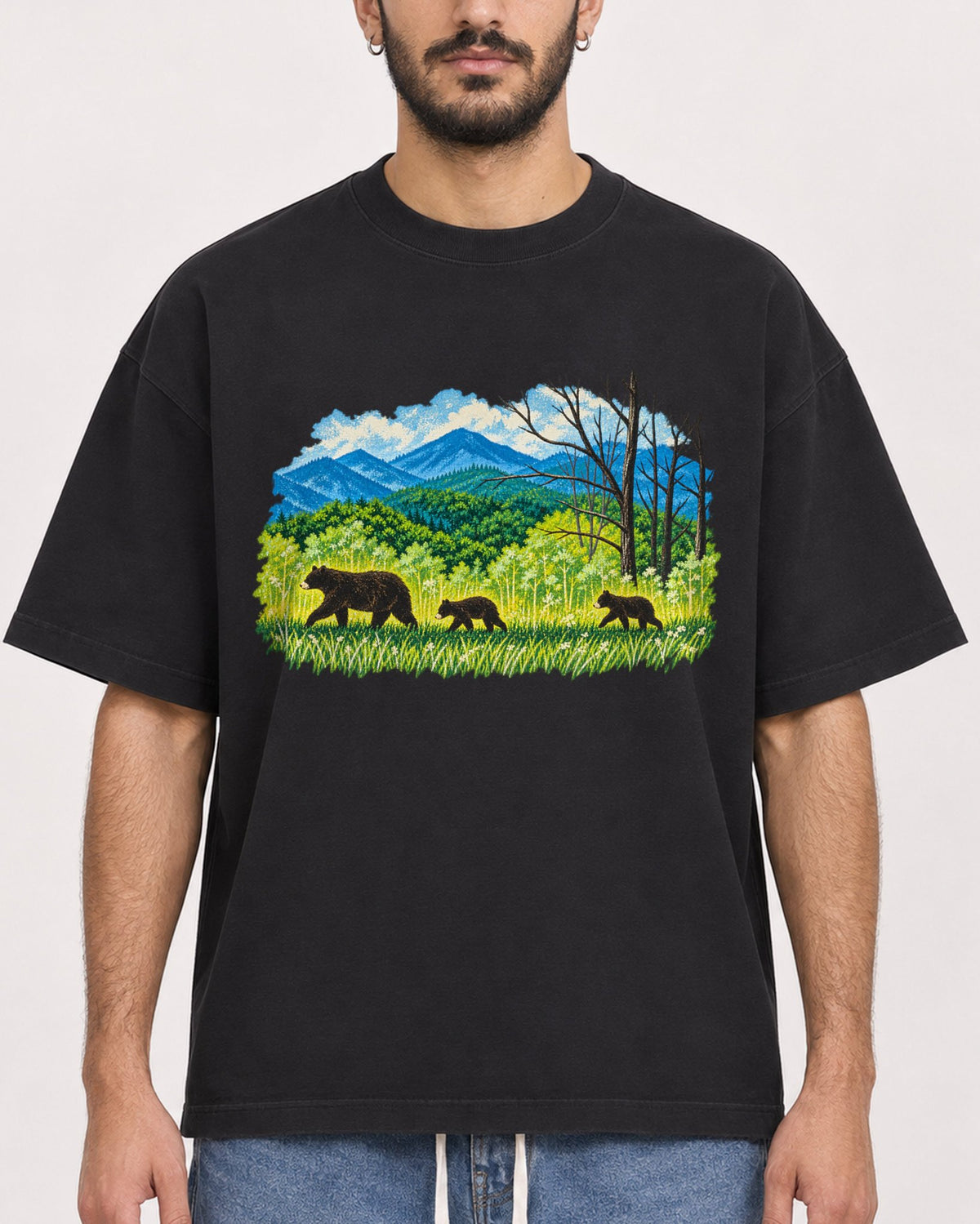 Mockup Boxy Heavyweight Tee Black male close-up 07