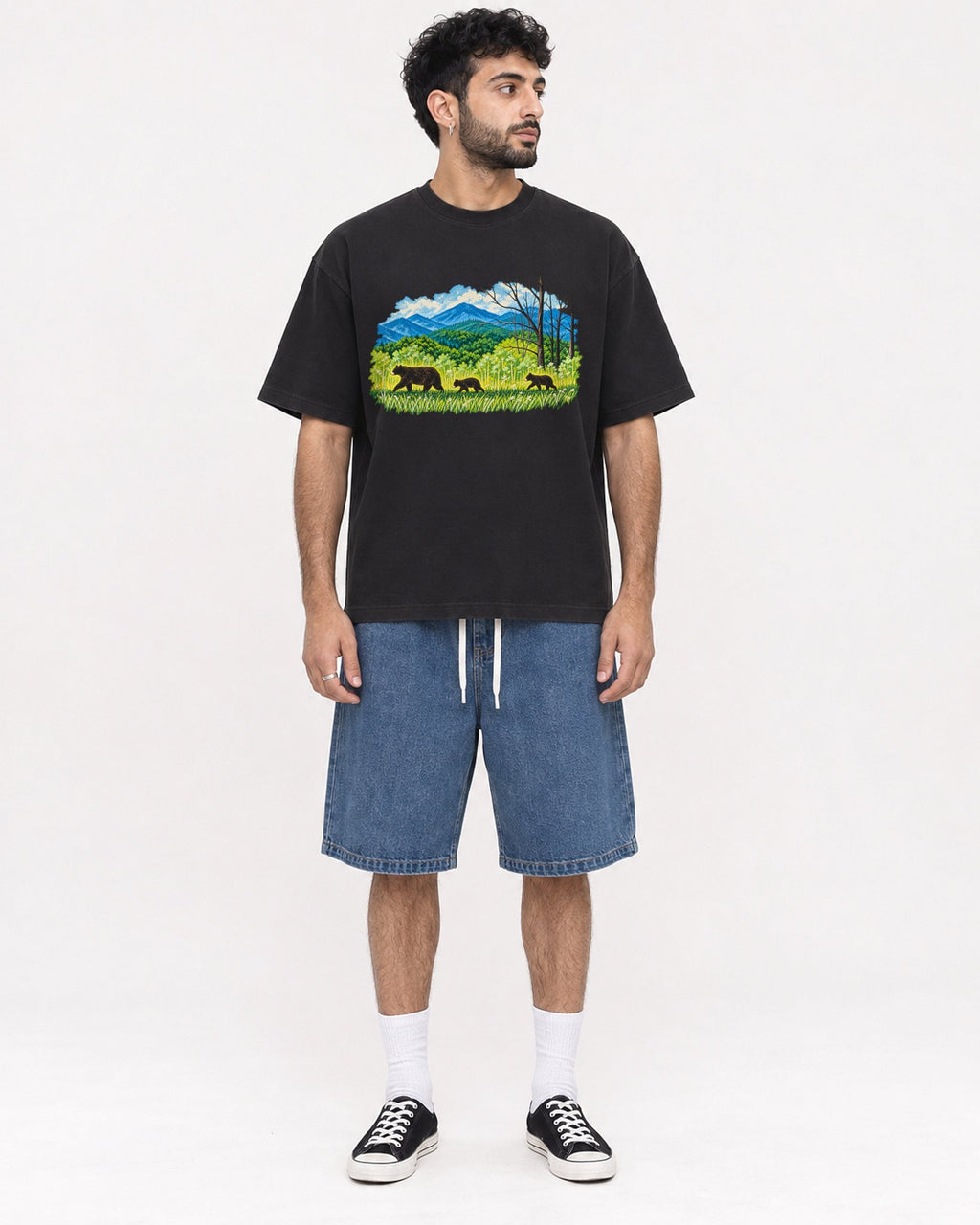 Mockup Boxy Heavyweight Tee Black male full-body 07