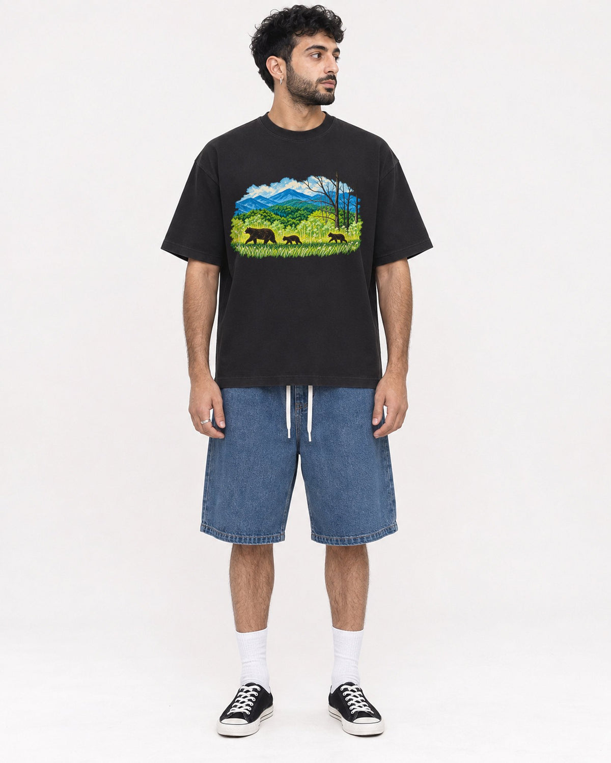 Mockup Boxy Heavyweight Tee Black male full-body 07