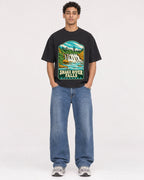 Mockup Boxy Heavyweight Tee Black male full-body 10