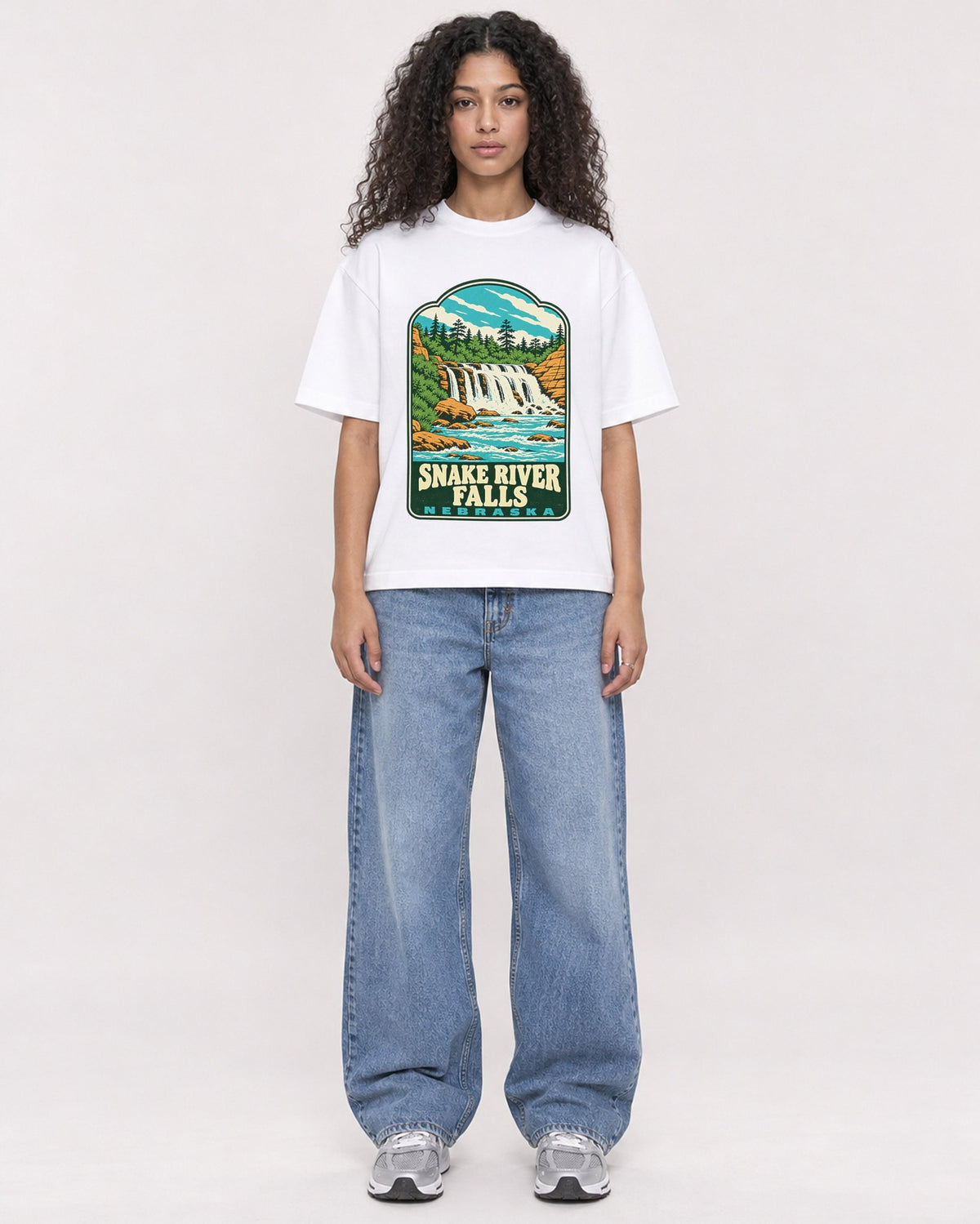 Mockup Boxy Heavyweight Tee White female full-body 10