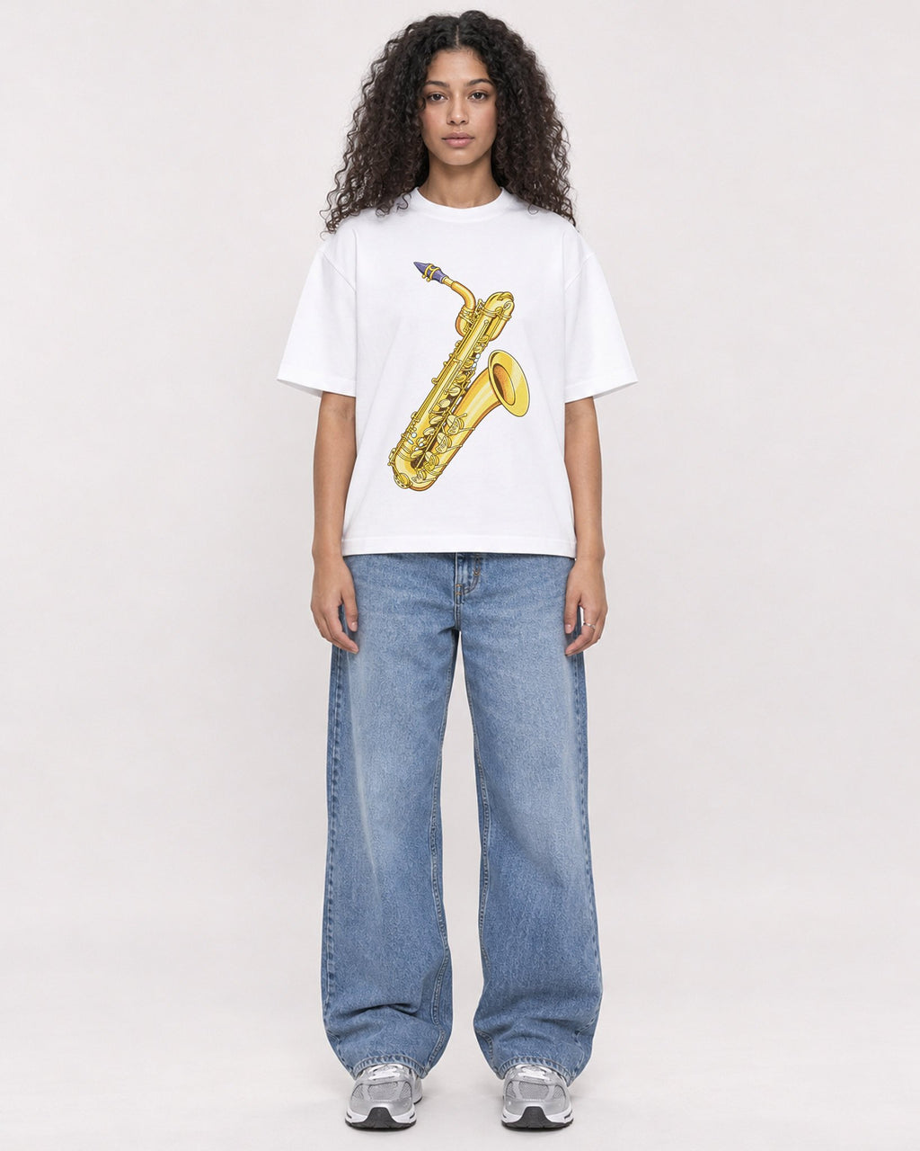 Mockup Boxy Heavyweight Tee White female full-body 10