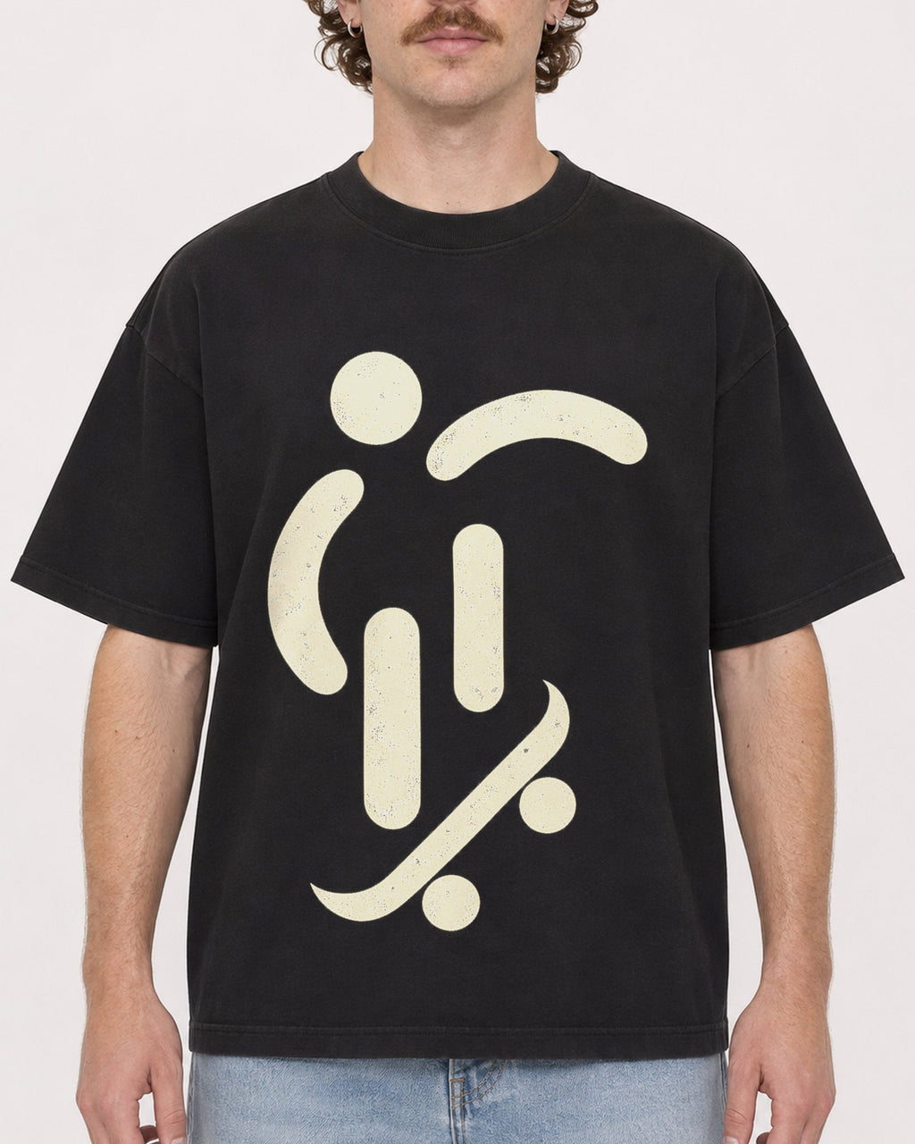 Mockup Boxy Heavyweight Tee Black male close-up 09