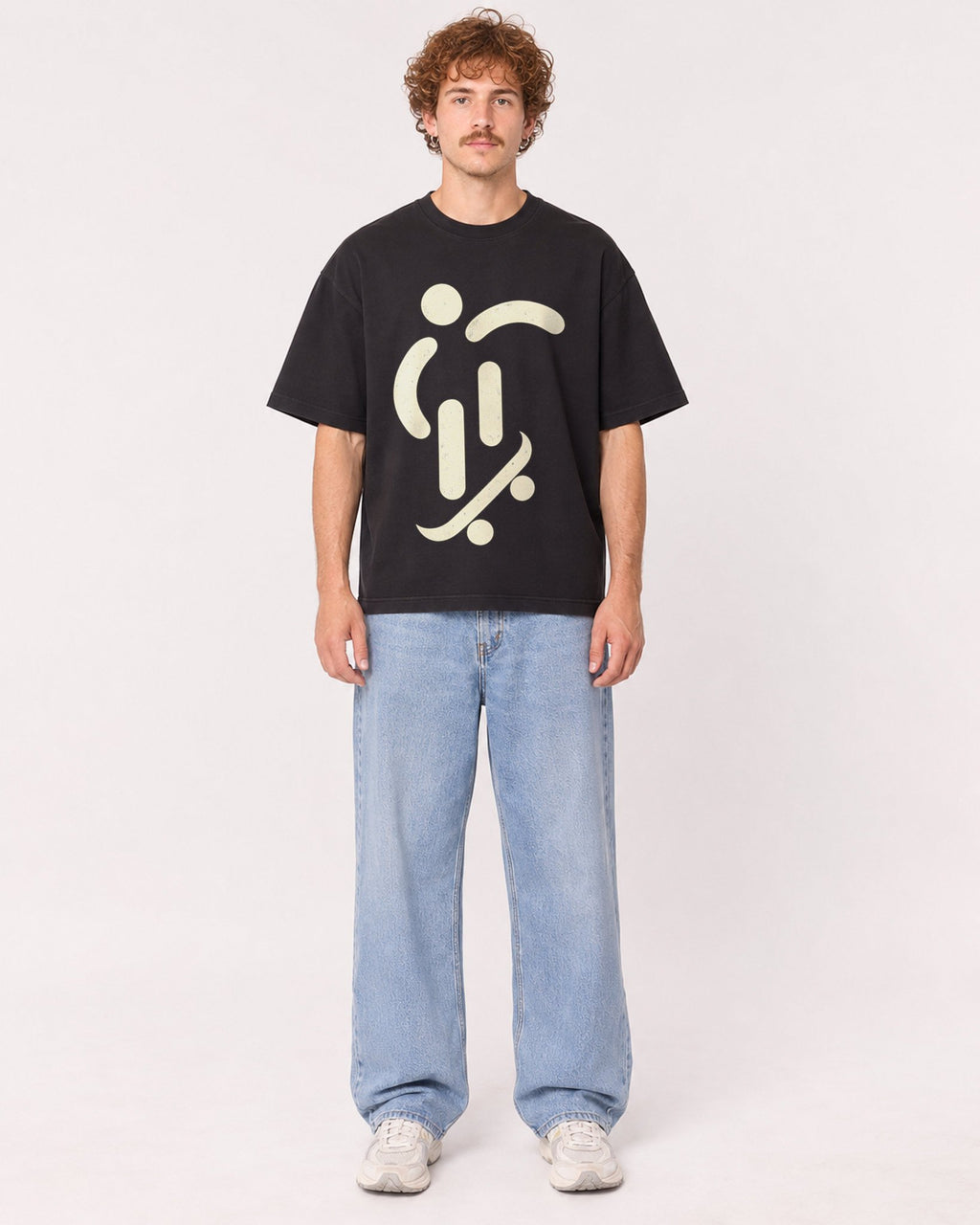 Mockup Boxy Heavyweight Tee Black male full-body 09