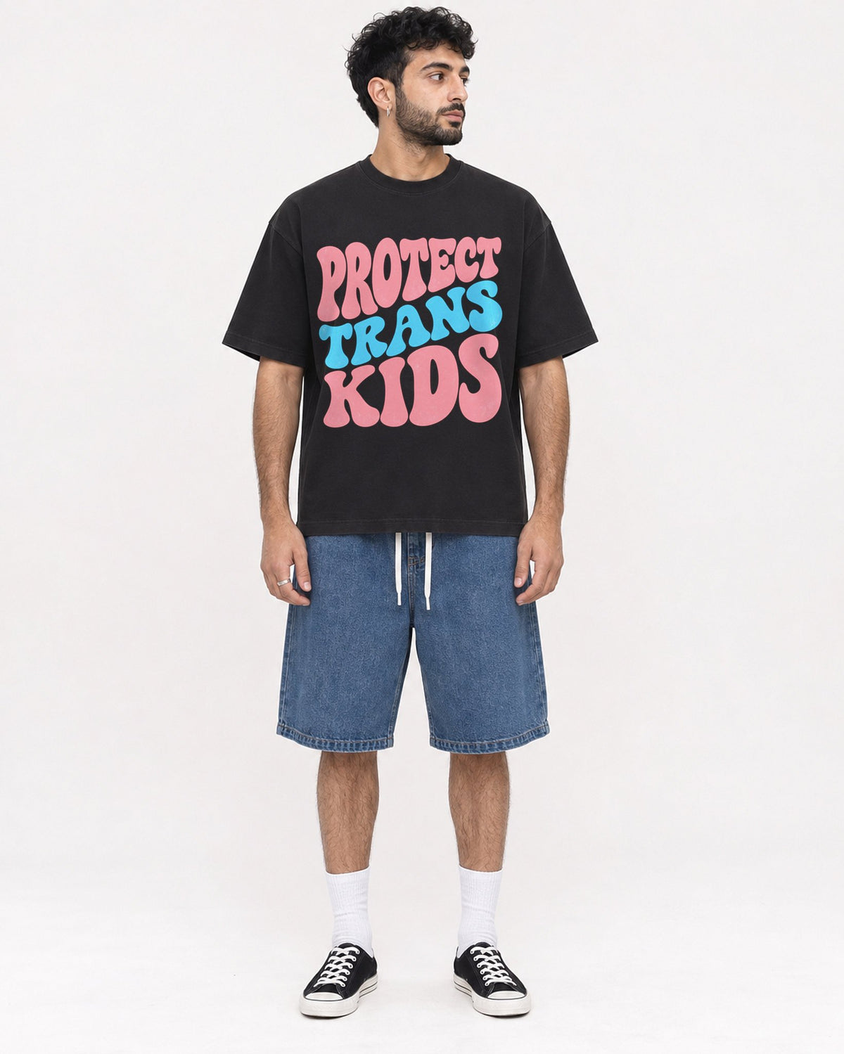 Mockup Boxy Heavyweight Tee Black male full-body 07