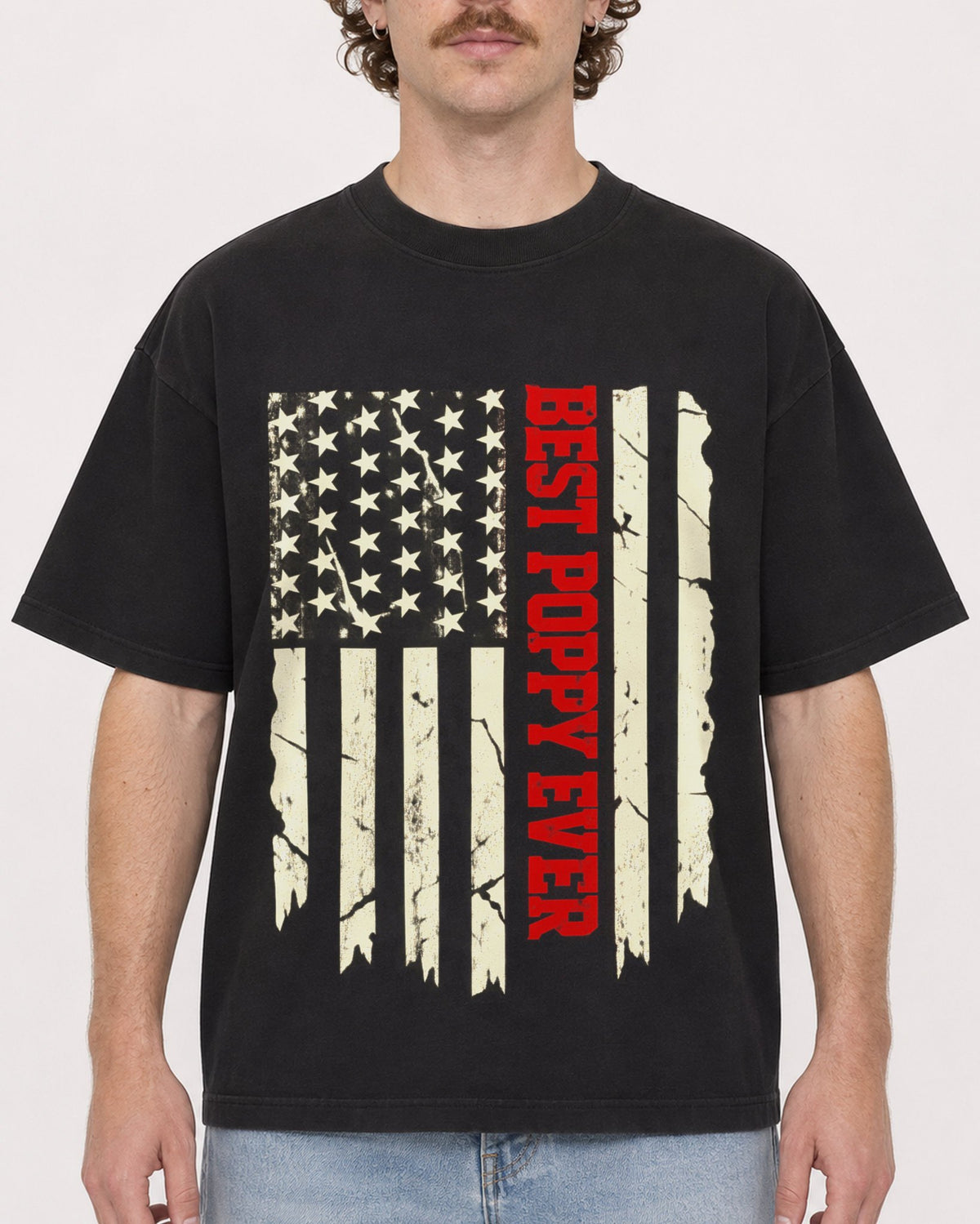 Mockup Boxy Heavyweight Tee Black male close-up 09