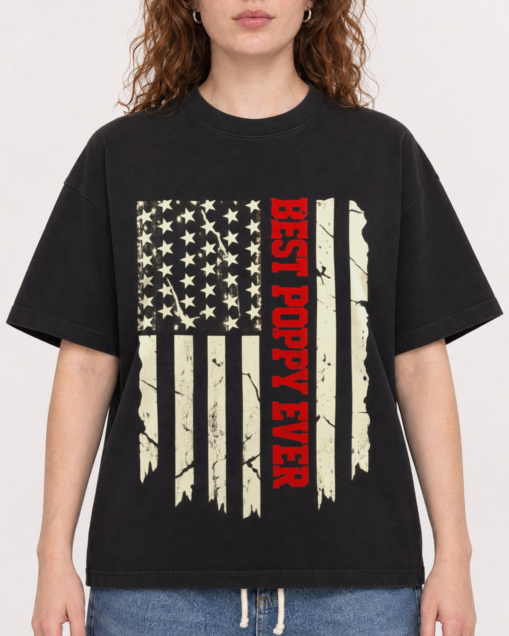 Mockup Boxy Heavyweight Tee Black female close-up 09