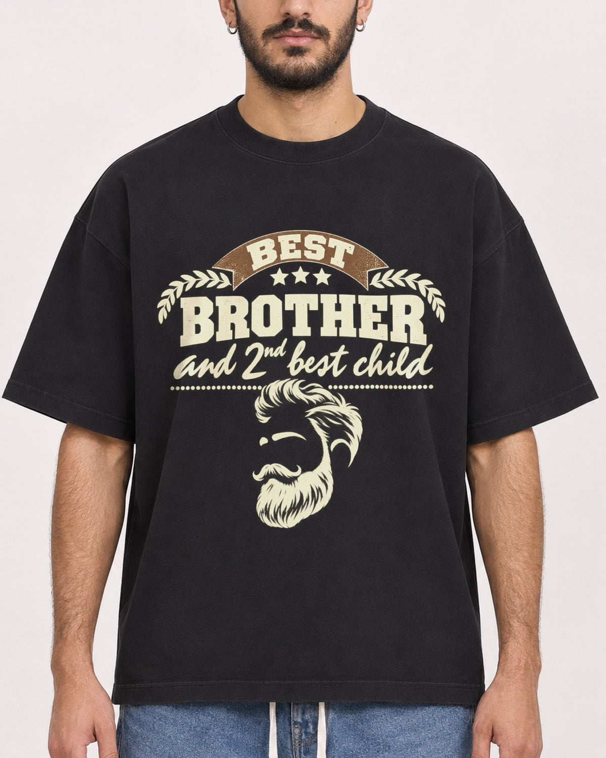 Mockup Boxy Heavyweight Tee Black male close-up 07