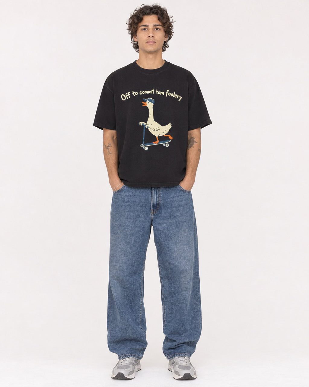 Mockup Boxy Heavyweight Tee Black male full-body 30