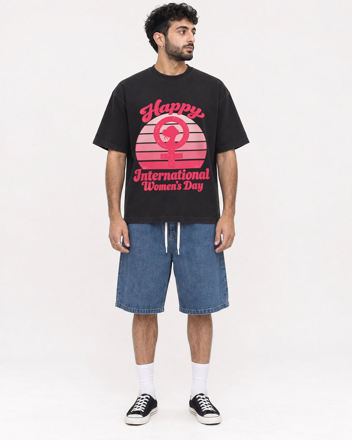 Mockup Boxy Heavyweight Tee Black male full-body 07