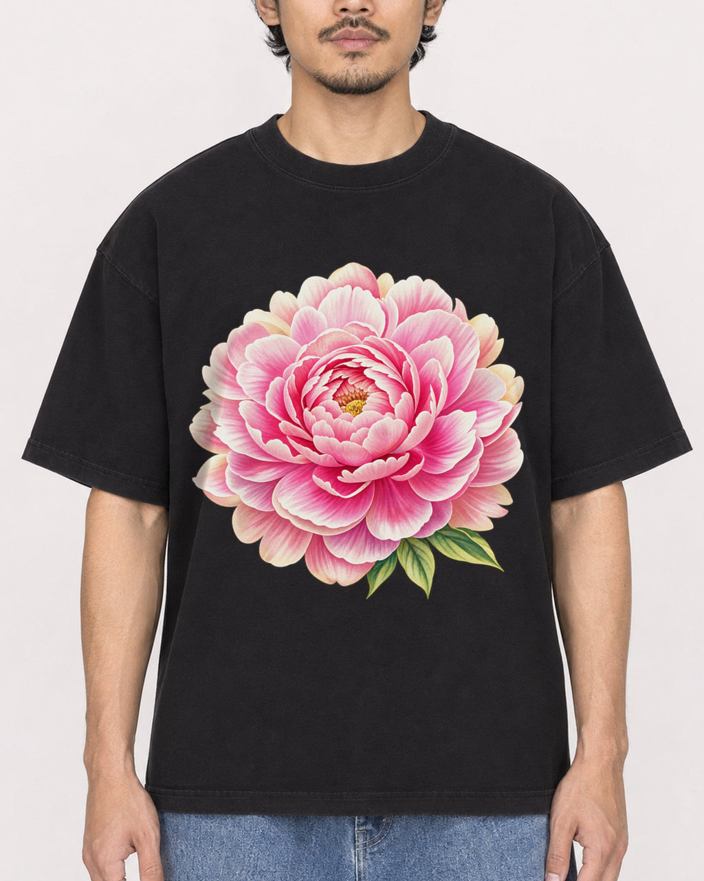 Mockup Boxy Heavyweight Tee Black male close-up 02