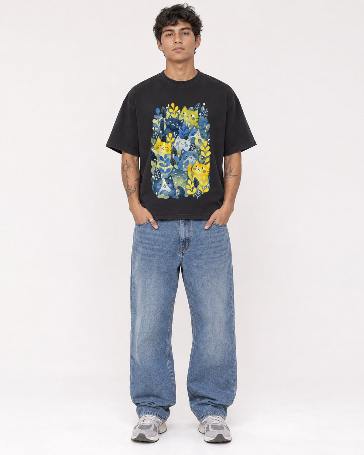 Mockup Boxy Heavyweight Tee Black male full-body 06