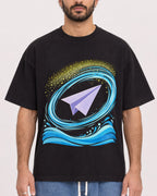 Mockup Boxy Heavyweight Tee Black male close-up 27
