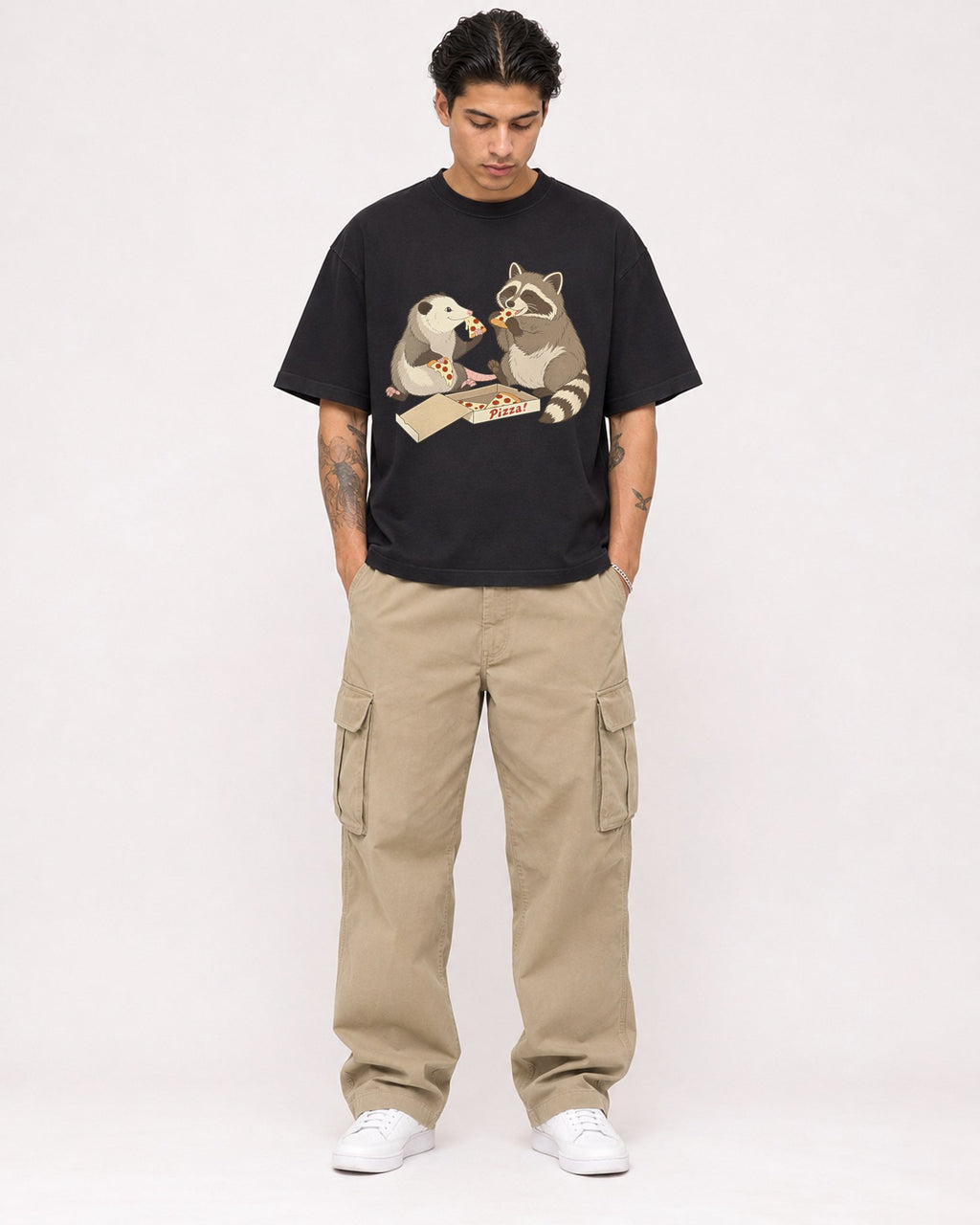 Mockup Boxy Heavyweight Tee Black male full-body 36