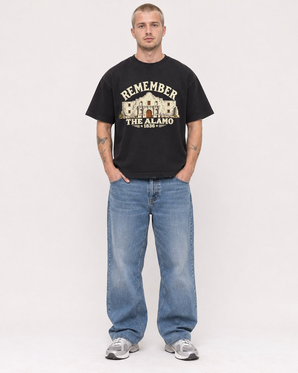 Mockup Boxy Heavyweight Tee Black male full-body 18