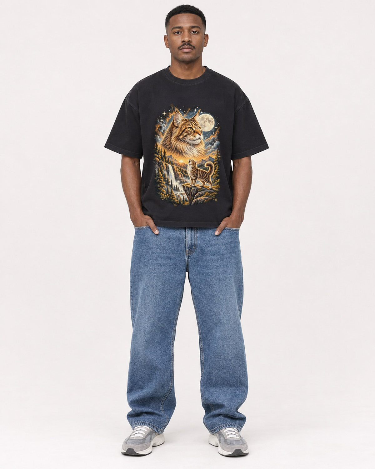 Mockup Boxy Heavyweight Tee Black male full-body 14