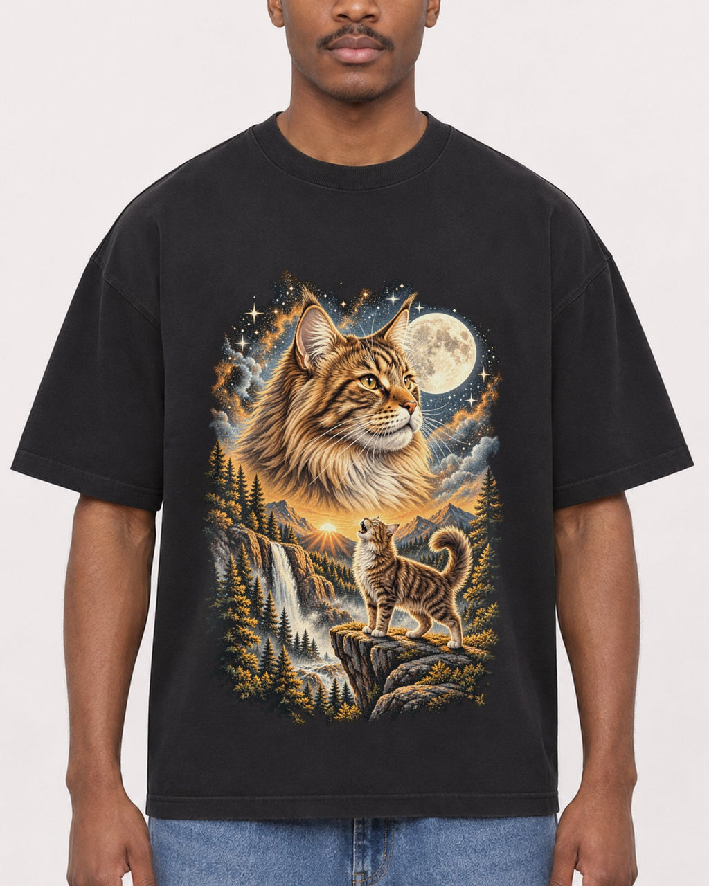 Mockup Boxy Heavyweight Tee Black male close-up 14