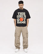 Mockup Boxy Heavyweight Tee Black male full-body 12