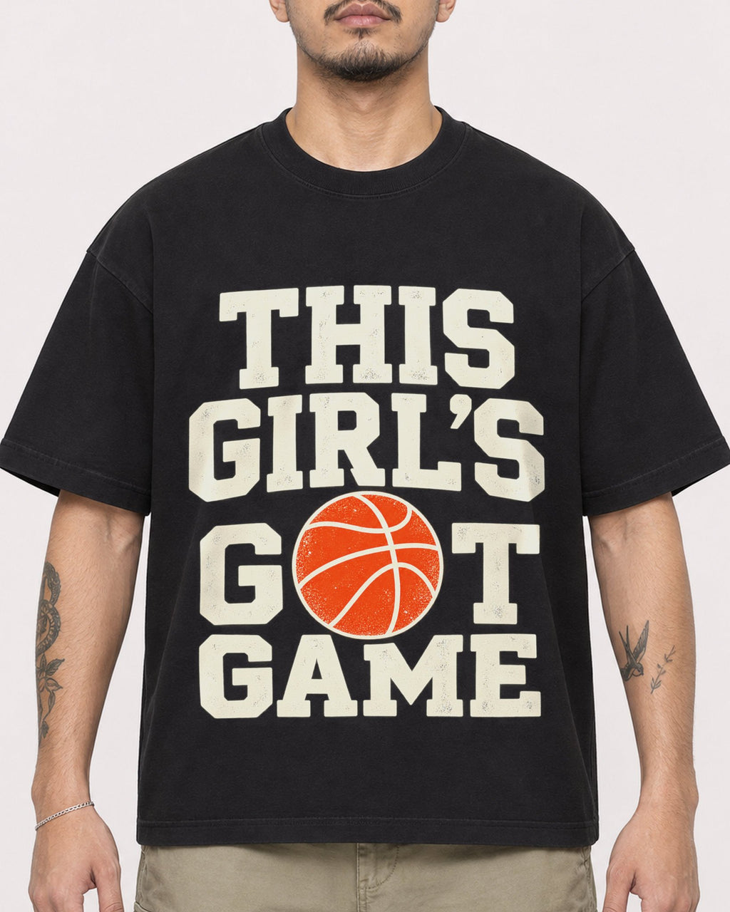 Mockup Boxy Heavyweight Tee Black male close-up 12