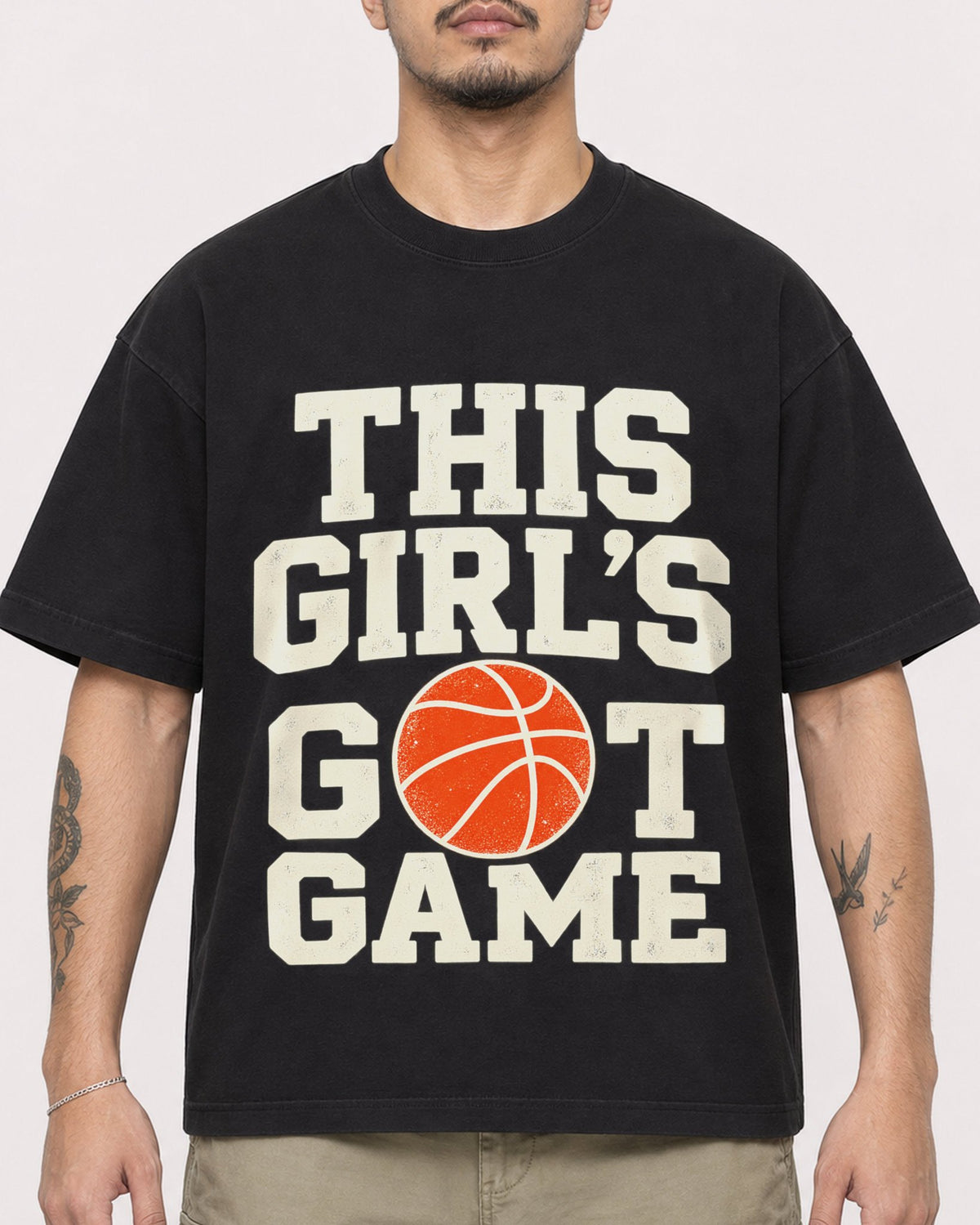 Mockup Boxy Heavyweight Tee Black male close-up 12