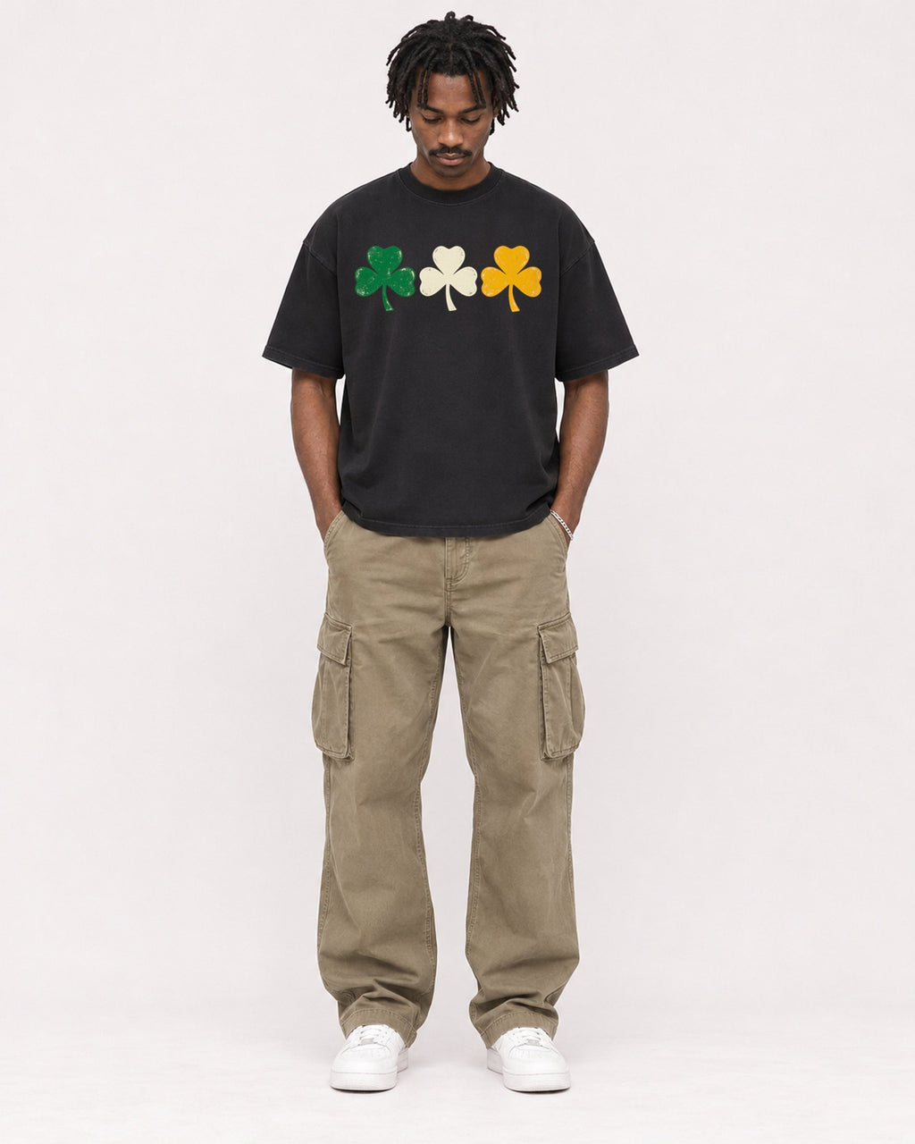 Mockup Boxy Heavyweight Tee Black male full-body 04