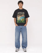 Mockup Boxy Heavyweight Tee Black male full-body 06