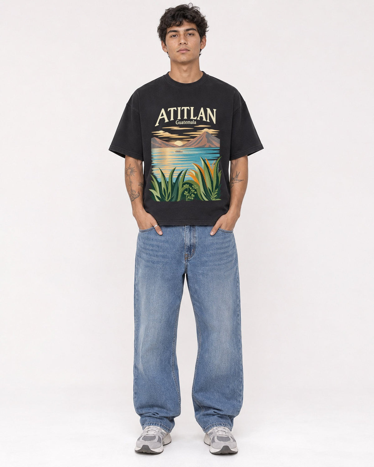 Mockup Boxy Heavyweight Tee Black male full-body 06