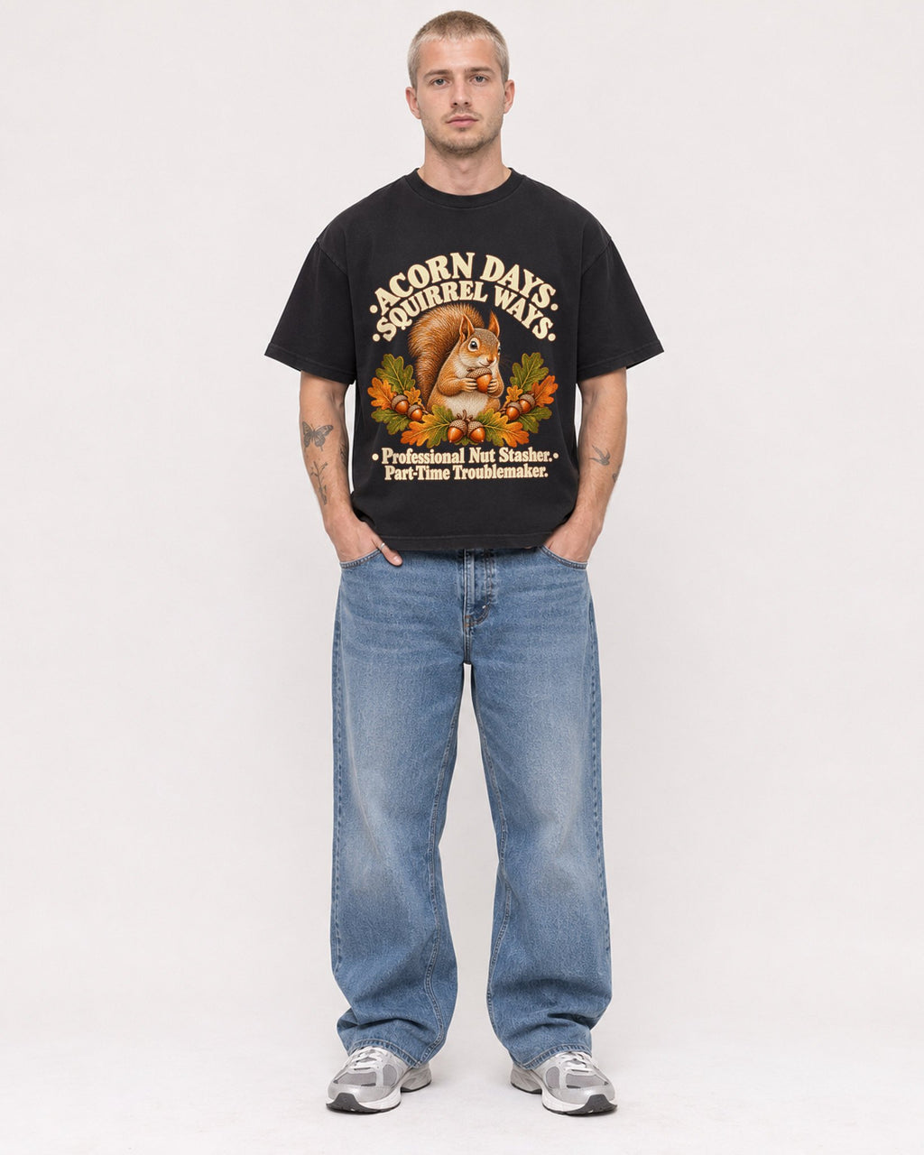 Mockup Boxy Heavyweight Tee Black male full-body 18