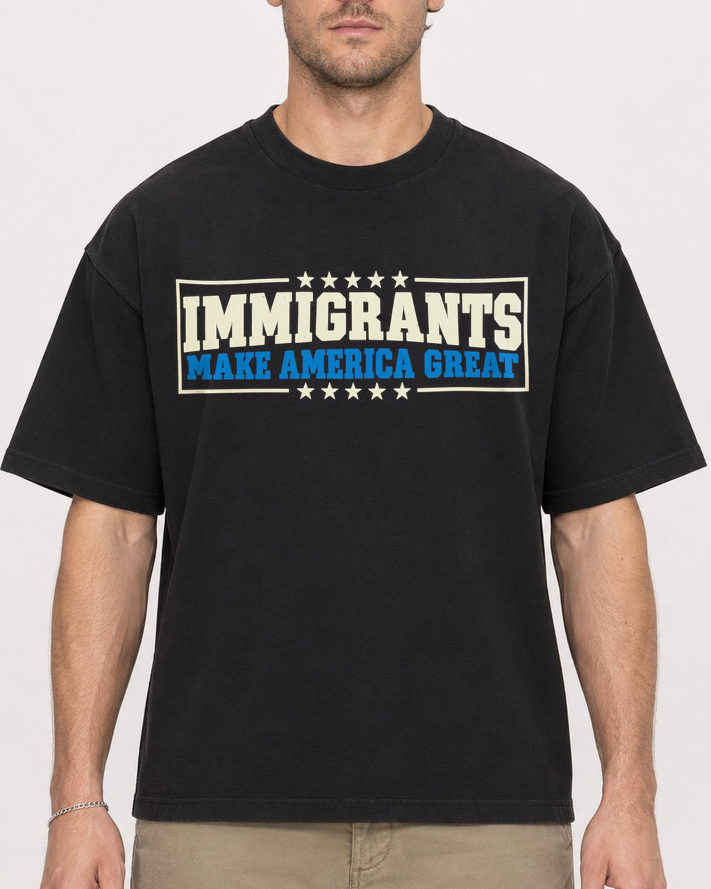 Mockup Boxy Heavyweight Tee Black male close-up 08