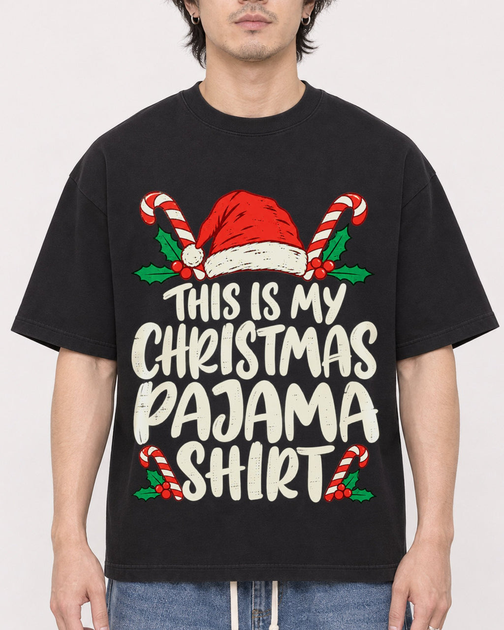 Mockup Boxy Heavyweight Tee Black male close-up 03