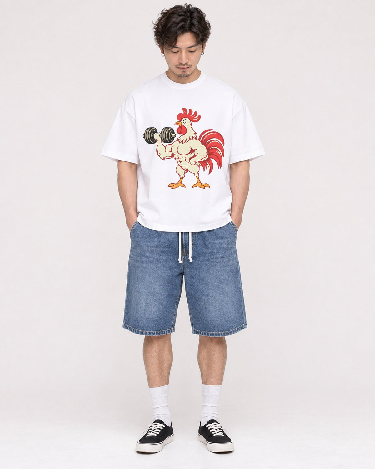 Mockup Boxy Heavyweight Tee White male full-body 03