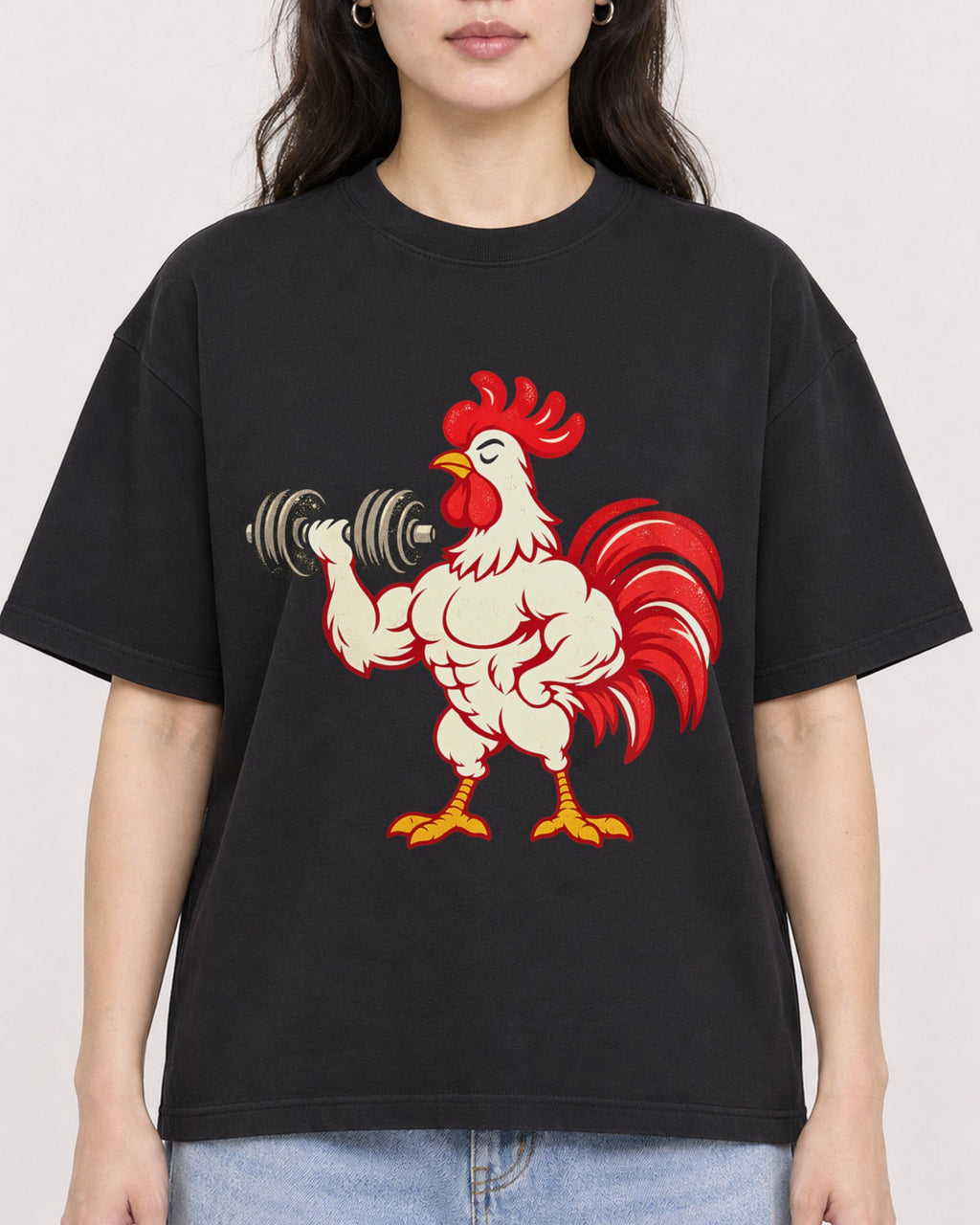 Mockup Boxy Heavyweight Tee Black female close-up 03