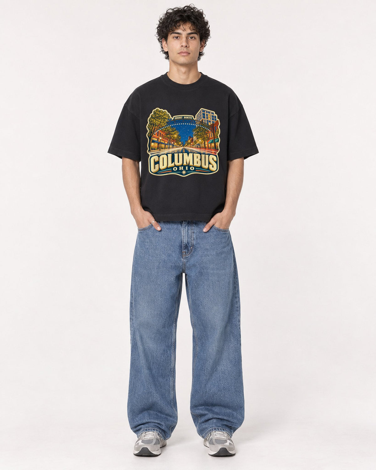 Mockup Boxy Heavyweight Tee Black male full-body 26