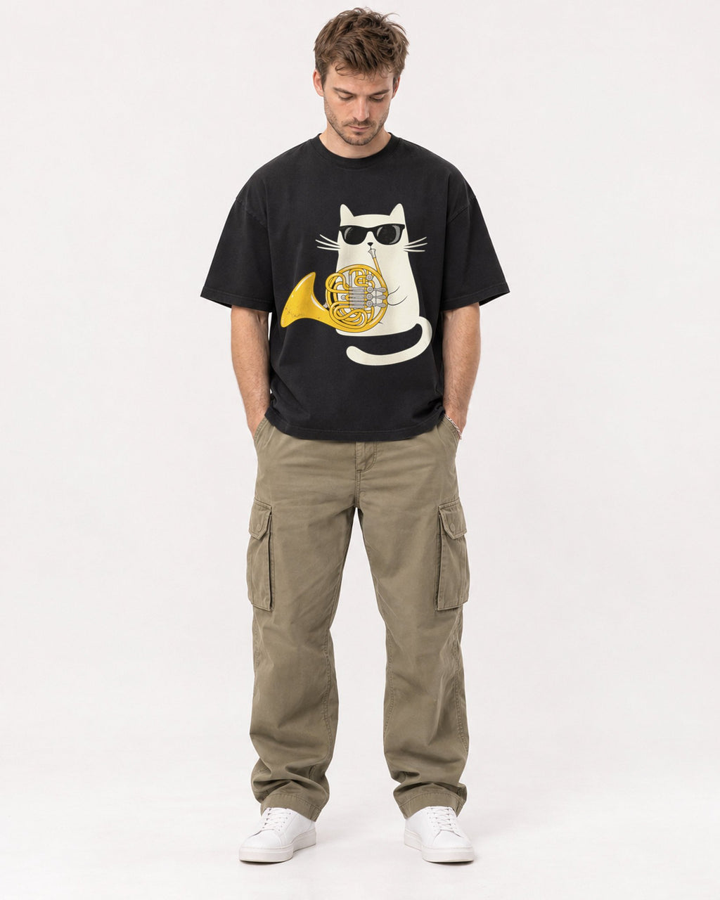 Mockup Boxy Heavyweight Tee Black male full-body 08