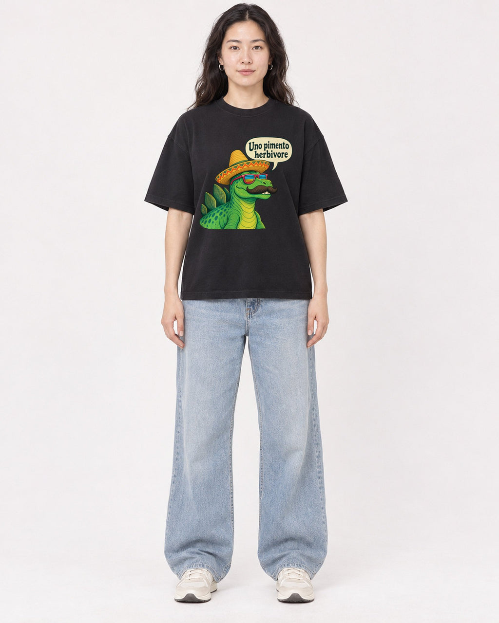 Mockup Boxy Heavyweight Tee Black female full-body 03