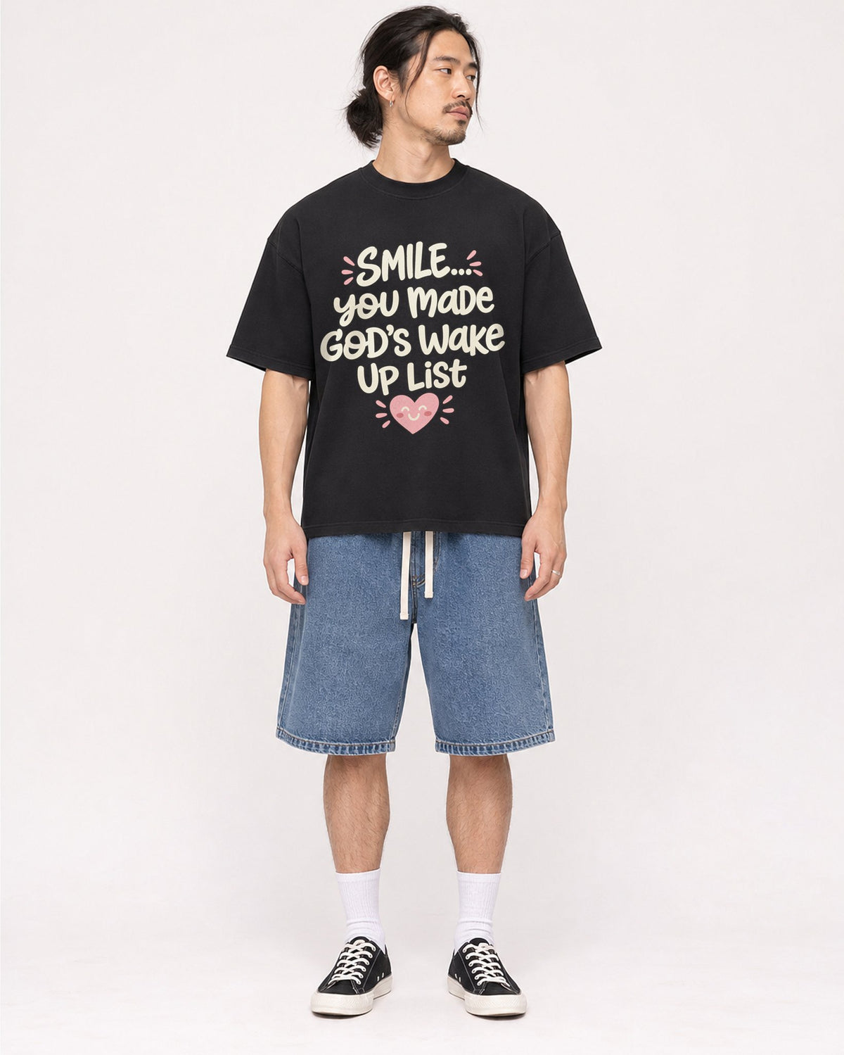 Mockup Boxy Heavyweight Tee Black male full-body 43