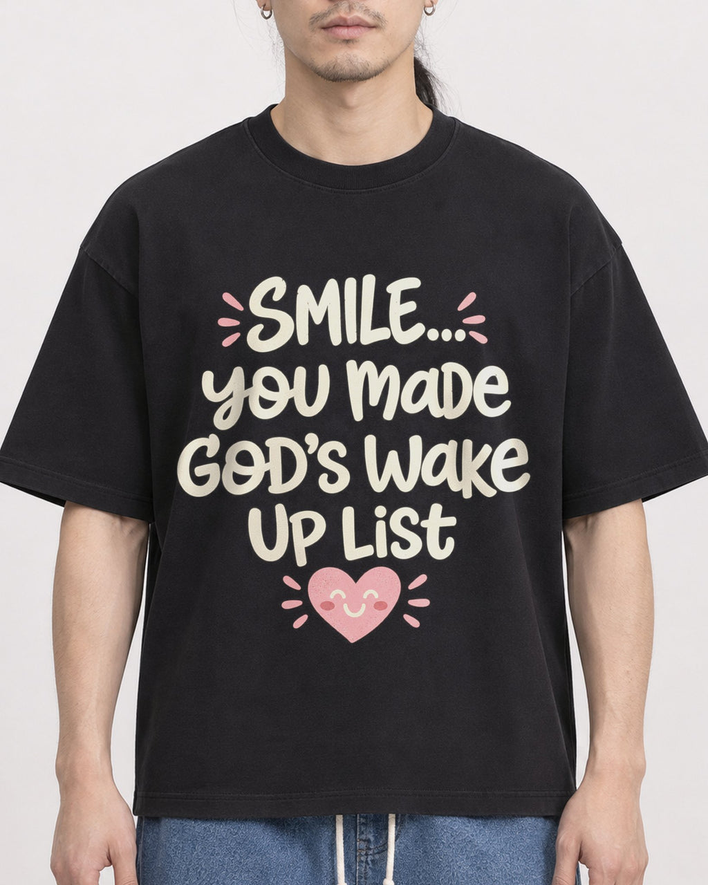 Mockup Boxy Heavyweight Tee Black male close-up 43