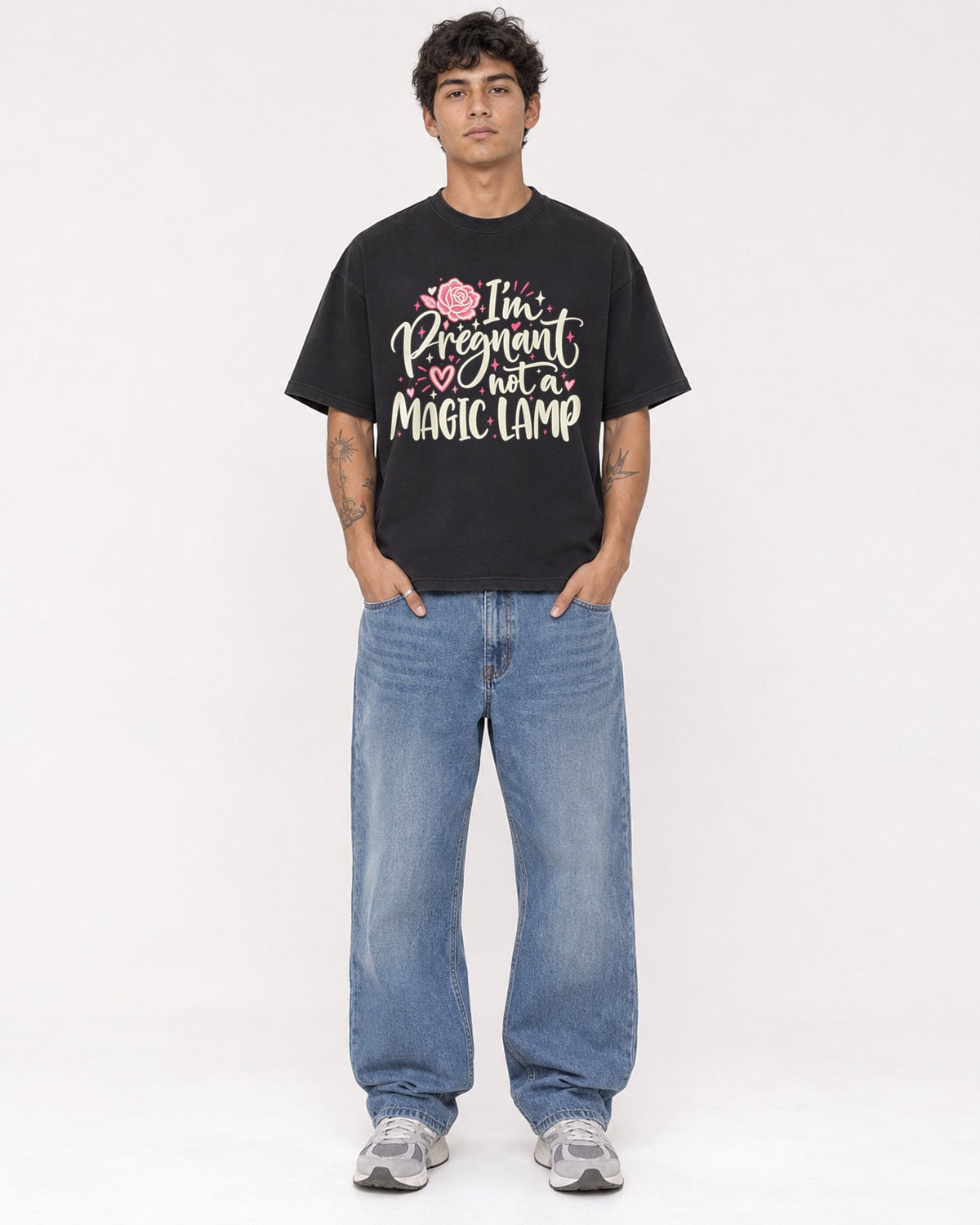 Mockup Boxy Heavyweight Tee Black male full-body 06