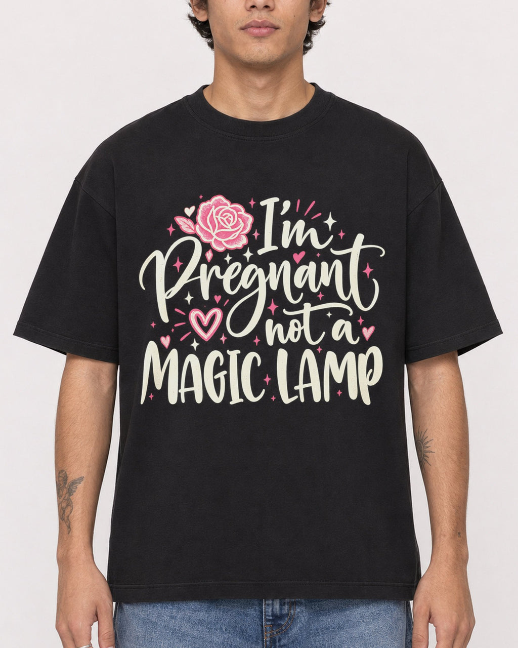 Mockup Boxy Heavyweight Tee Black male close-up 06