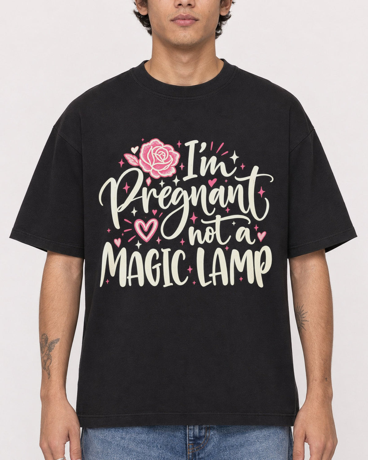 Mockup Boxy Heavyweight Tee Black male close-up 06