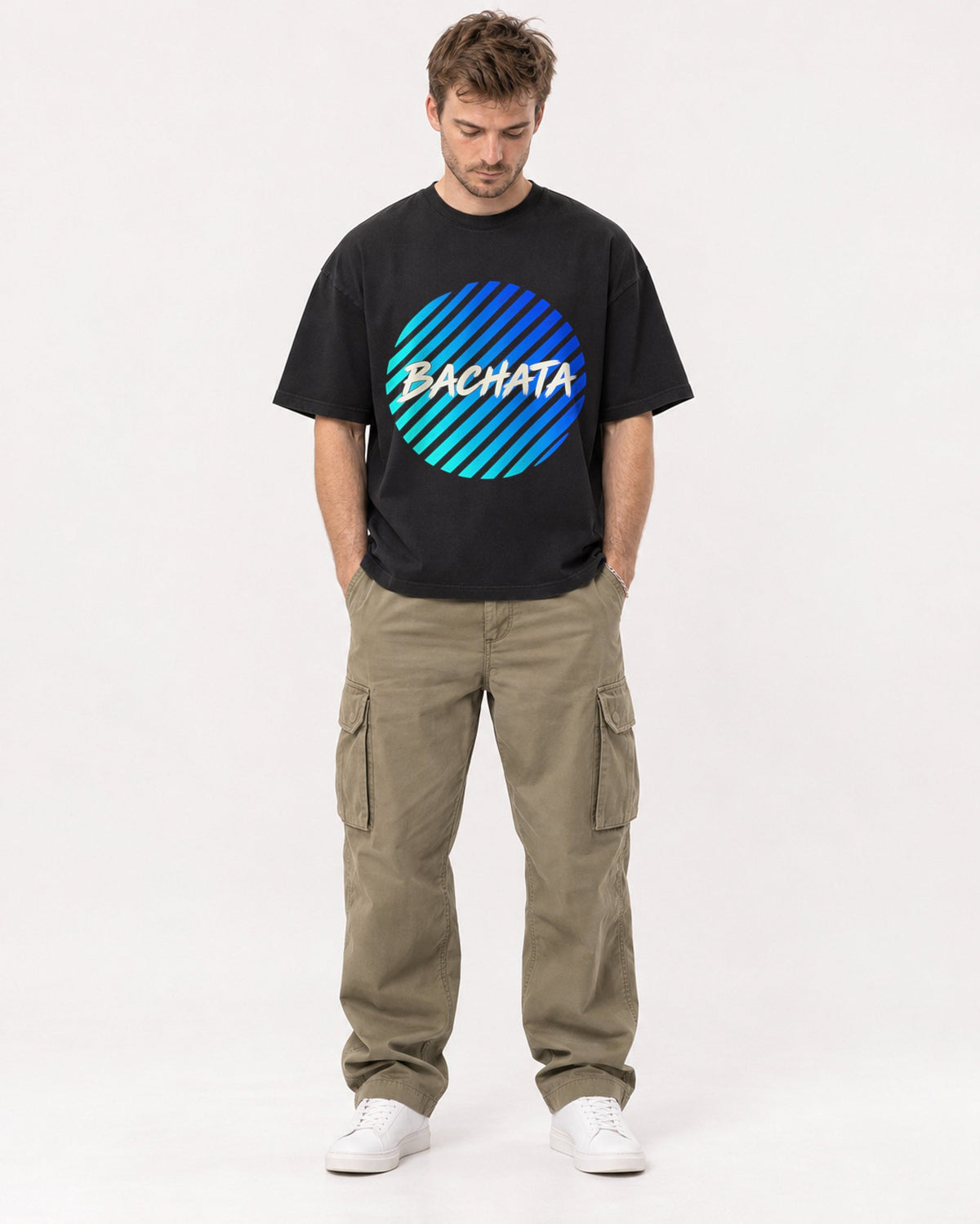Mockup Boxy Heavyweight Tee Black male full-body 08