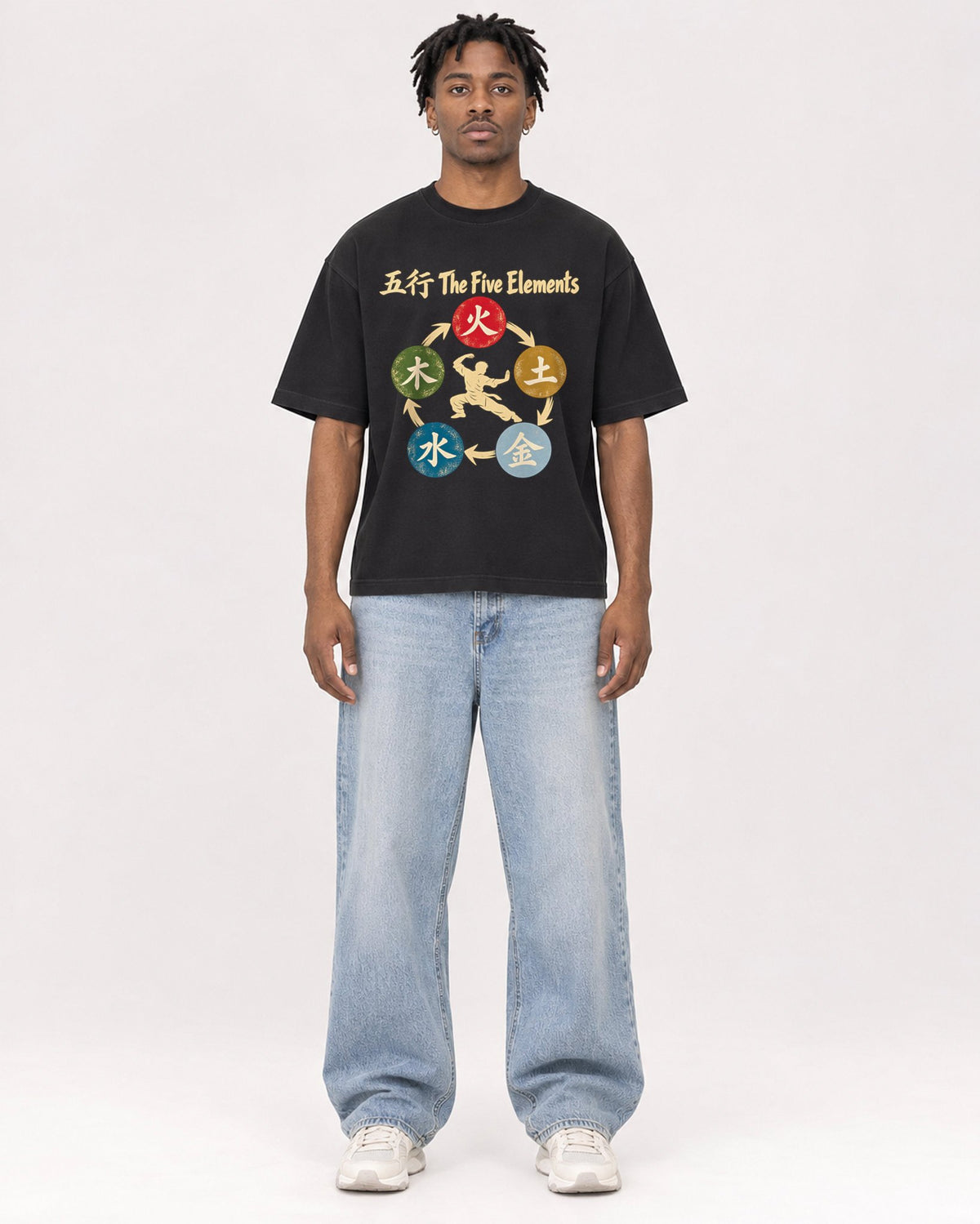 Mockup Boxy Heavyweight Tee Black male full-body 05