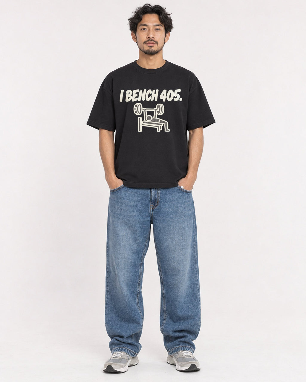 Mockup Boxy Heavyweight Tee Black male full-body 02