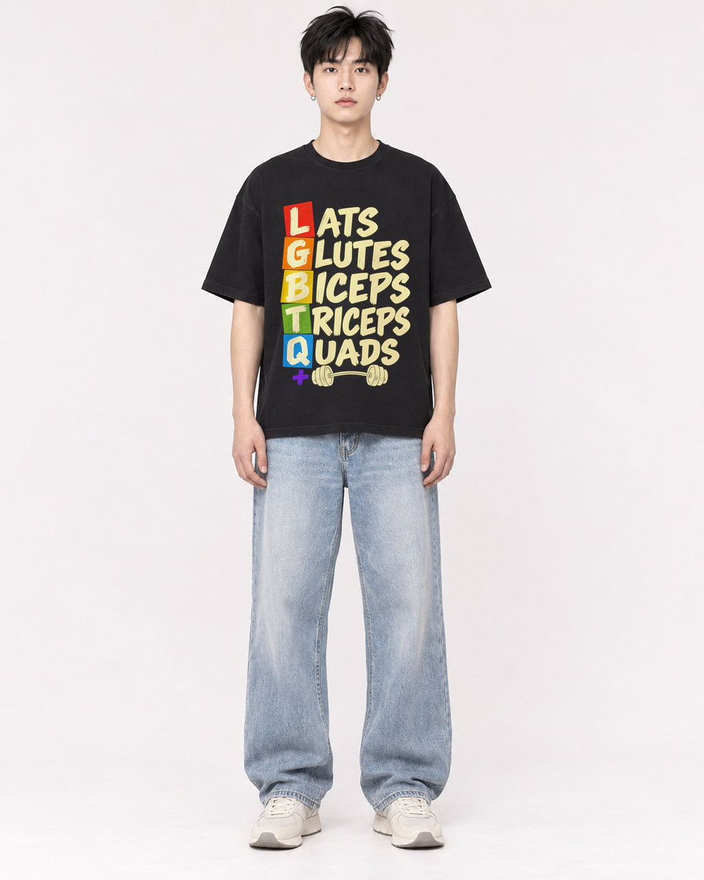Mockup Boxy Heavyweight Tee Black male full-body 01