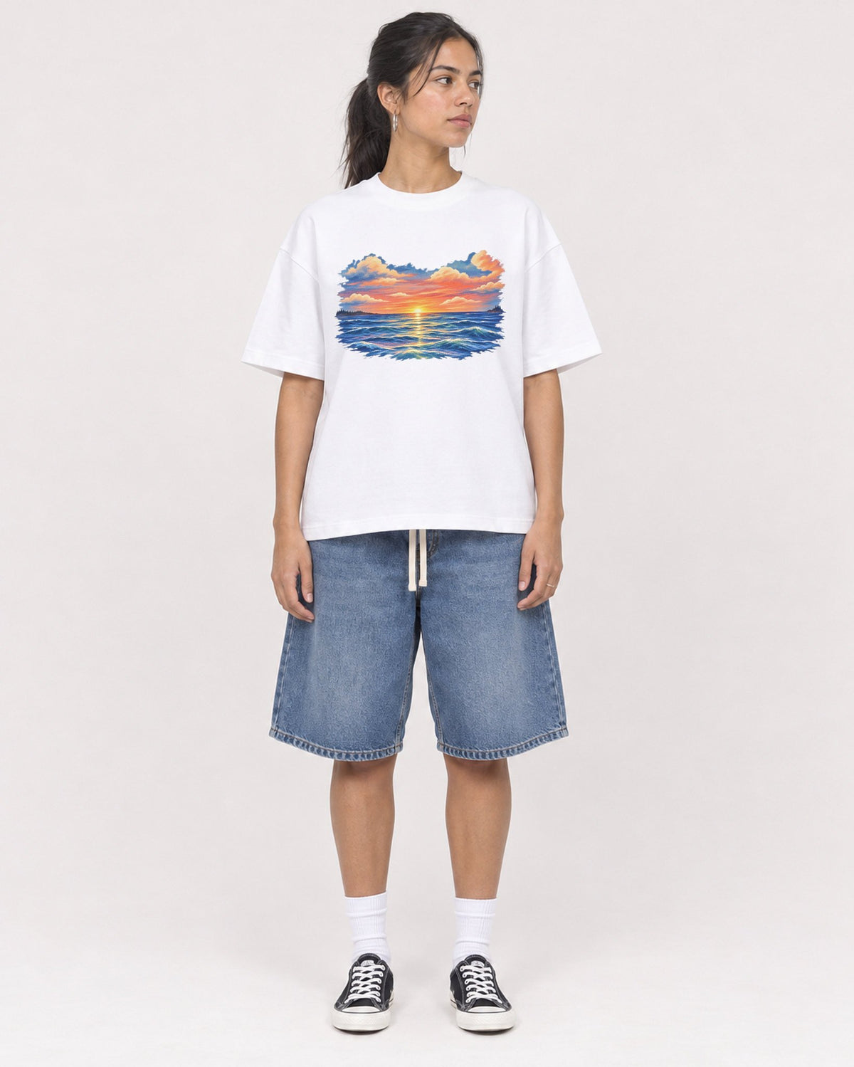 Mockup Boxy Heavyweight Tee White female full-body 16