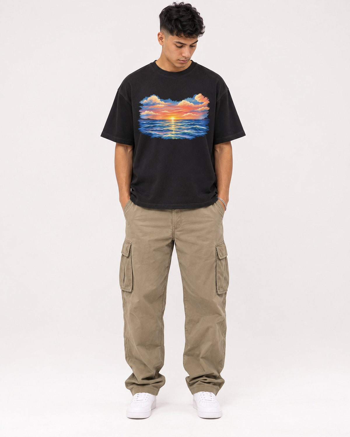 Mockup Boxy Heavyweight Tee Black male full-body 16